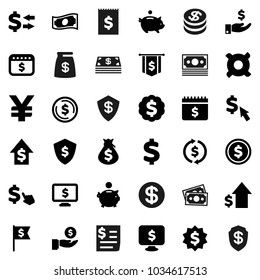 Flat vector icon set - exchange vector, dollar coin, cash, money bag, piggy bank, investment, growth, medal, flag, shield, calendar, monitor, cursor, any currency, yen sign, receipt