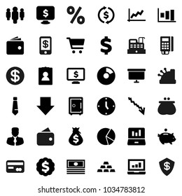 Flat vector icon set - exchange vector, graph, pie, cart, laptop, wallet, cash, crisis, money bag, piggy bank, manager, clock, man, arrow down, presentation board, dollar medal, personal information