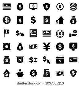 Flat vector icon set - exchange vector, dollar coin, cash, money bag, piggy bank, investment, growth, receipt, medal, flag, shield, calendar, monitor, cursor, any currency, yen sign