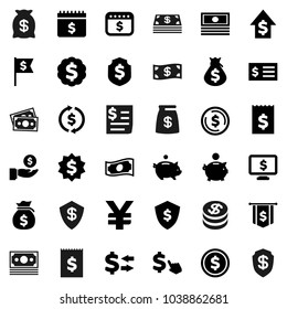 Flat vector icon set - exchange vector, dollar coin, cash, money bag, piggy bank, investment, growth, receipt, medal, flag, shield, calendar, monitor, cursor, yen sign