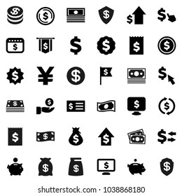 Flat vector icon set - exchange vector, dollar coin, cash, money bag, piggy bank, investment, growth, receipt, medal, flag, calendar, monitor, cursor, yen sign, shield