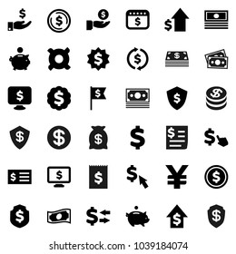 Flat vector icon set - exchange vector, dollar coin, cash, piggy bank, investment, growth, receipt, medal, flag, shield, calendar, monitor, cursor, any currency, yen sign, money, bag