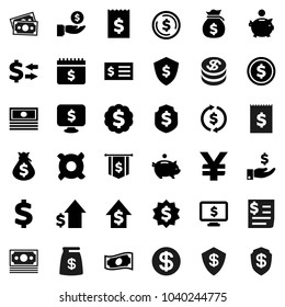 Flat vector icon set - exchange vector, dollar coin, cash, money bag, piggy bank, investment, growth, receipt, medal, flag, shield, calendar, monitor, any currency, yen sign