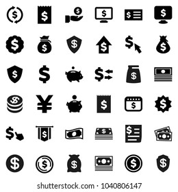 Flat vector icon set - exchange vector, dollar coin, cash, money bag, piggy bank, investment, growth, receipt, medal, flag, shield, calendar, monitor, cursor, yen sign