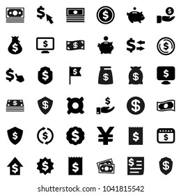 Flat vector icon set - exchange vector, dollar coin, cash, money bag, piggy bank, investment, growth, receipt, medal, flag, shield, calendar, monitor, cursor, any currency, yen sign