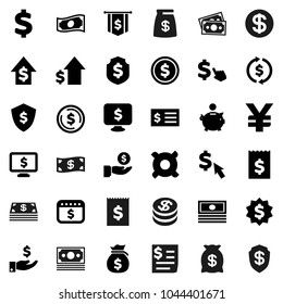 Flat vector icon set - exchange vector, dollar coin, cash, money bag, piggy bank, investment, growth, receipt, medal, flag, shield, calendar, monitor, cursor, any currency, yen sign
