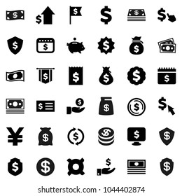 Flat vector icon set - exchange vector, dollar coin, cash, money bag, piggy bank, investment, growth, receipt, medal, flag, shield, calendar, monitor, cursor, any currency, yen sign