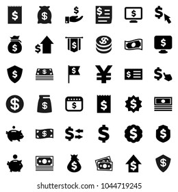 Flat vector icon set - exchange vector, cash, money bag, piggy bank, investment, dollar growth, receipt, medal, flag, shield, calendar, monitor, cursor, yen sign, coin