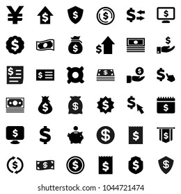 Flat vector icon set - exchange vector, dollar coin, cash, money bag, piggy bank, investment, growth, receipt, medal, flag, shield, calendar, monitor, cursor, any currency, yen sign