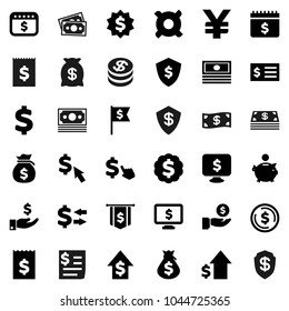 Flat vector icon set - exchange vector, dollar coin, cash, money bag, piggy bank, investment, growth, receipt, medal, flag, shield, calendar, monitor, cursor, any currency, yen sign
