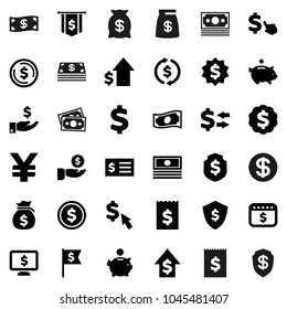 Flat vector icon set - exchange vector, dollar coin, cash, money bag, piggy bank, investment, growth, receipt, medal, flag, shield, calendar, monitor, cursor, yen sign