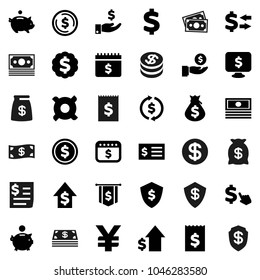 Flat vector icon set - exchange vector, dollar coin, cash, money bag, piggy bank, investment, growth, receipt, medal, flag, shield, calendar, monitor, cursor, any currency, yen sign