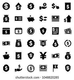 Flat vector icon set - exchange vector, dollar coin, cash, money bag, piggy bank, investment, growth, receipt, medal, flag, shield, calendar, cursor, yen sign