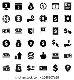Flat vector icon set - exchange vector, dollar coin, cash, money bag, piggy bank, investment, growth, receipt, medal, flag, shield, calendar, monitor, cursor, any currency, sign