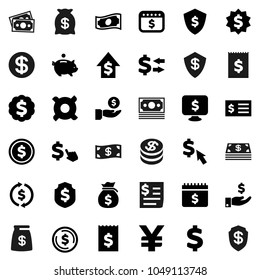 Flat vector icon set - exchange vector, dollar coin, cash, money bag, piggy bank, investment, growth, receipt, medal, shield, calendar, monitor, cursor, any currency, yen sign