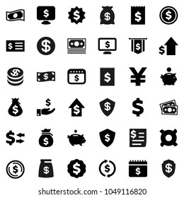 Flat vector icon set - exchange vector, dollar coin, cash, money bag, piggy bank, investment, growth, receipt, medal, flag, shield, calendar, monitor, any currency, yen sign