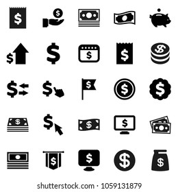 Flat vector icon set - exchange vector, dollar coin, cash, piggy bank, investment, growth, receipt, medal, flag, calendar, monitor, cursor, sign, money, bag