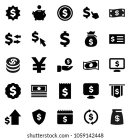 Flat vector icon set - exchange vector, dollar coin, cash, money bag, piggy bank, investment, growth, receipt, medal, flag, shield, calendar, monitor, cursor, yen sign