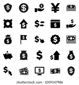 Flat vector icon set - exchange vector, money bag, piggy bank, investment, dollar growth, medal, flag, calendar, monitor, cursor, any currency, yen sign, coin, cash, shield