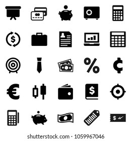 Flat vector icon set - exchange vector, japanese candle, laptop graph, wallet, cash, piggy bank, case, annual report, calculator, target, presentation board, personal information, tie, safe, cent