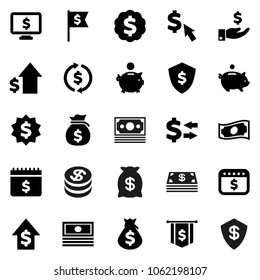 Flat vector icon set - exchange vector, cash, money bag, piggy bank, investment, dollar growth, medal, flag, shield, calendar, monitor, cursor, coin