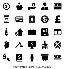 Flat vector icon set - exchange vector, laptop graph, cash, piggy bank, manager, case, investment, dollar growth, auction, annual report, building, target, man, binder, sand clock, tie, calendar