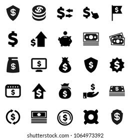 Flat vector icon set - exchange vector, dollar coin, cash, money bag, piggy bank, investment, growth, medal, flag, shield, calendar, monitor, cursor, any currency, sign