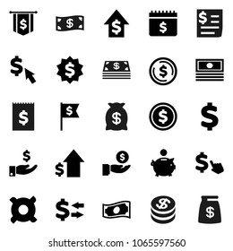Flat vector icon set - exchange vector, dollar coin, cash, piggy bank, investment, growth, medal, flag, calendar, cursor, any currency, sign, receipt, money bag
