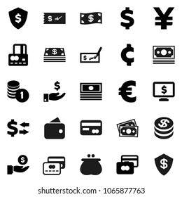 Flat vector icon set - exchange vector, credit card, cash, investment, coin stack, check, dollar shield, monitor, euro sign, yen, cent, money, wallet