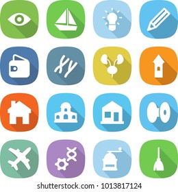 flat vector icon set - eye vector, boat, bulb, pencil, wallet, chromosomes, kidneys, tower, home, mansion, coil, plane, dna edit, hand mill, broom