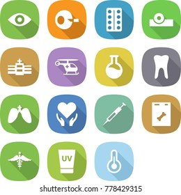 flat vector icon set - eye vector, artificial insemination, pills blister, head reflector, hospital, ambulance helicopter, flask, tooth, lungs, health care, syringe, roentgen, sign, uv cream