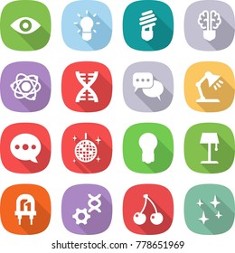flat vector icon set - eye vector, bulb, brain, atom, dna, discussion, table lamp, balloon, disco ball, floor, led, edit, cherry, shining
