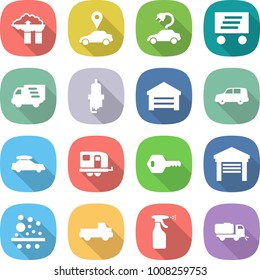 flat vector icon set - factory filter vector, car pointer, electric, delivery, spark plug, garage, shipping, baggage, trailer, key, pickup, sprayer, sweeper