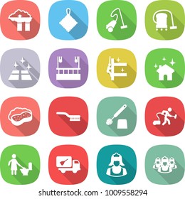 flat vector icon set - factory filter vector, rag, vacuum cleaner, clean floor, skysrcapers cleaning, skyscrapers, house, sponge with foam, brush, toilet, home call, outsource