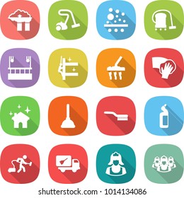 flat vector icon set - factory filter vector, vacuum cleaner, skysrcapers cleaning, skyscrapers, wiping, house, plunger, brush, toilet cleanser, home call, outsource