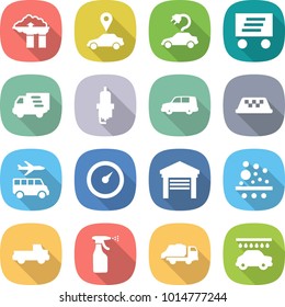 flat vector icon set - factory filter vector, car pointer, electric, delivery, spark plug, shipping, taxi, transfer, barometer, garage, pickup, sprayer, trash truck, wash