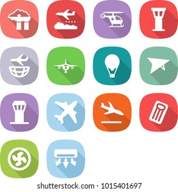 flat vector icon set - factory filter vector, weather management, ambulance helicopter, airport tower, plane shipping, air ballon, deltaplane, airplane, arrival, inflatable mattress, cooler fan
