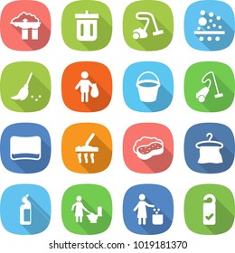 flat vector icon set - factory filter vector, bin, vacuum cleaner, broom, trash, bucket, sponge, with foam, hanger, toilet cleanser, cleaning, garbage, please clean