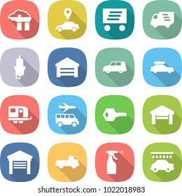 flat vector icon set - factory filter vector, car pointer, delivery, spark plug, garage, shipping, baggage, trailer, transfer, key, pickup, sprayer, wash