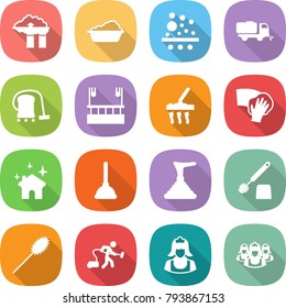 flat vector icon set - factory filter vector, washing, sweeper, vacuum cleaner, skysrcapers cleaning, wiping, house, plunger, toilet brush, duster, outsource