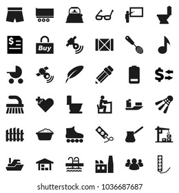 Flat vector icon set - fetlock vector, toilet, foam basin, kettle, skimmer, turk coffee, pen, pencil, blackboard, glasses, student, music, exchange, annual report, shorts, roller Skates, shuttlecock