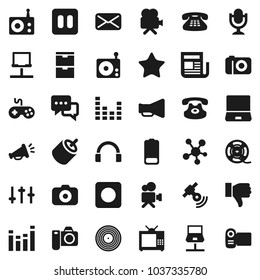 Flat vector icon set - film spool vector, disk, camera, radio, satellitie, newspaper, loudspeaker, gamepad, settings, equalizer, video, microphone, dialog, headphones, notebook pc, classic phone, tv