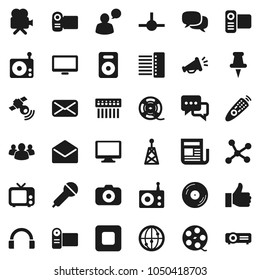 Flat vector icon set - film spool vector, disk, camera, microphone, radio, antenna, satellitie, newspaper, tv, video, remote control, internet, dialog, speaking man, headphones, monitor, speaker