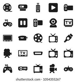 Flat vector icon set - film spool vector, tv, gamepad, video camera, remote control, play button, pause, hdmi, web, projector