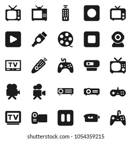 Flat vector icon set - film spool vector, tv, gamepad, video camera, remote control, play button, pause, stop, rec, hdmi, web, projector
