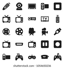 Flat vector icon set - film spool vector, tv, gamepad, video camera, remote control, pause button, stop, rec, hdmi, web, projector