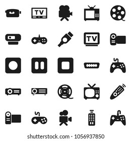 Flat vector icon set - film spool vector, gamepad, tv, video camera, remote control, pause button, stop, rec, hdmi, web, projector