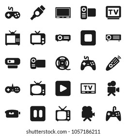 Flat vector icon set - film spool vector, tv, gamepad, video camera, remote control, play button, pause, stop, hdmi, web, projector