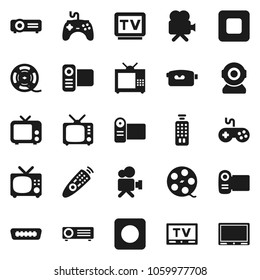 Flat vector icon set - film spool vector, tv, gamepad, video camera, remote control, stop button, rec, hdmi, web, projector