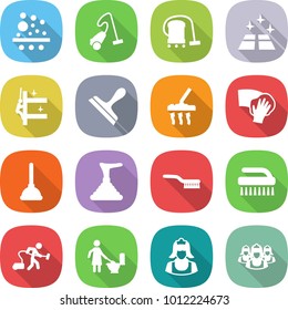 flat vector icon set - filter vector, vacuum cleaner, clean floor, skyscrapers cleaning, scraper, wiping, plunger, brush, toilet, outsource